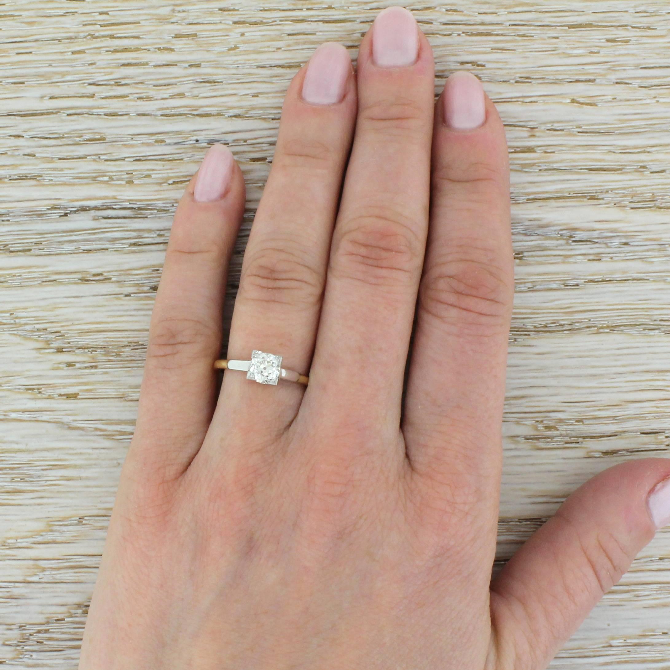 Art Deco 0.68 Carat Old Cut Diamond Engagement Ring For Sale 1