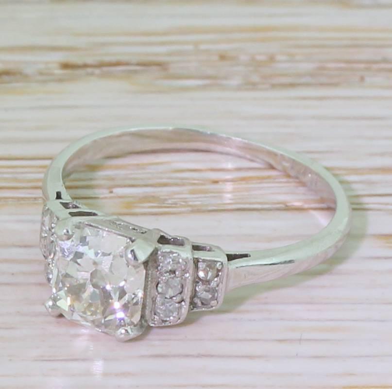 Art Deco 1.15 Carat Old Cushion Cut Diamond Platinum Engagement Ring 2