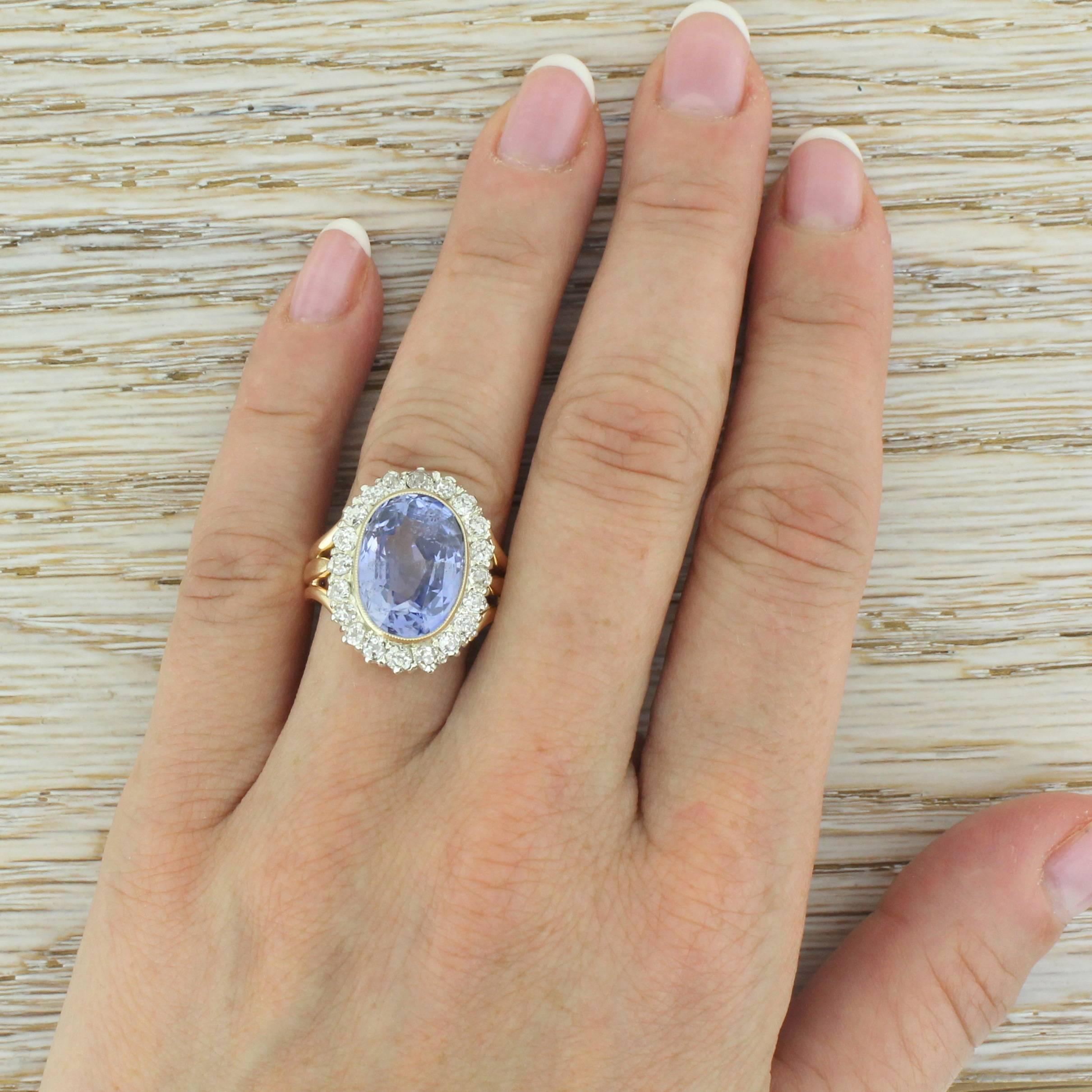 Women's Art Deco 9.14 Carat Natural Ceylon Sapphire and Diamond Ring