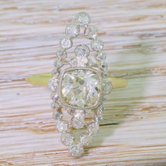 Edwardian 1.62 Carat Light Cognac Navette Cluster Ring