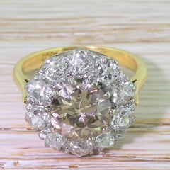 Mid-Century 3.64 Carat Fancy Cognac Old Cut Diamond Cluster Ring