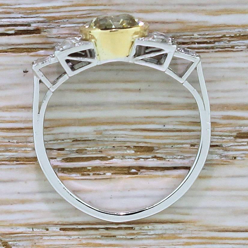 Women's Art Deco 1.54 Carat Fancy Light Yellow Old Cut Diamond Ring