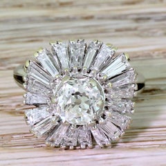 3.54 Carat Old Cut and Tapered Baguette Cut Diamond Ballerina Ring