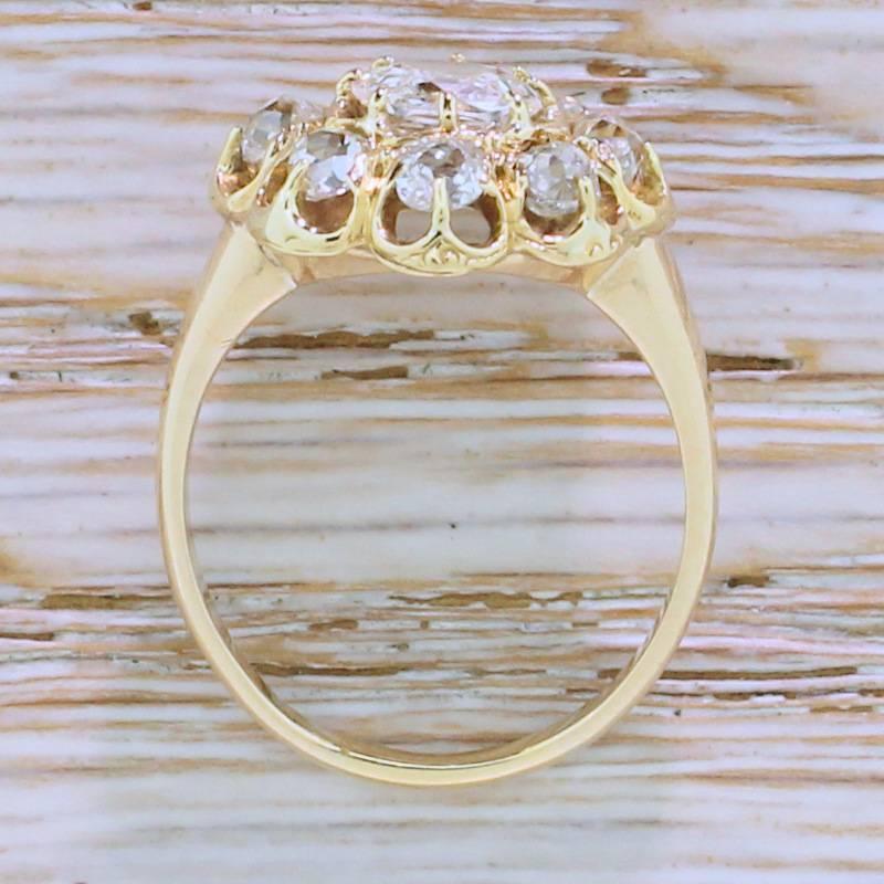 Victorian 1.55 Carat Old Cut Diamond Cluster Ring For Sale 1