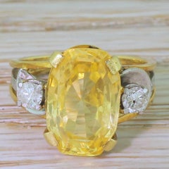 Midcentury 5.70 Carat Natural Yellow Ceylon Sapphire Ring