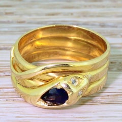 Victorian Sapphire and Diamond Snake Ring, Dated 1888