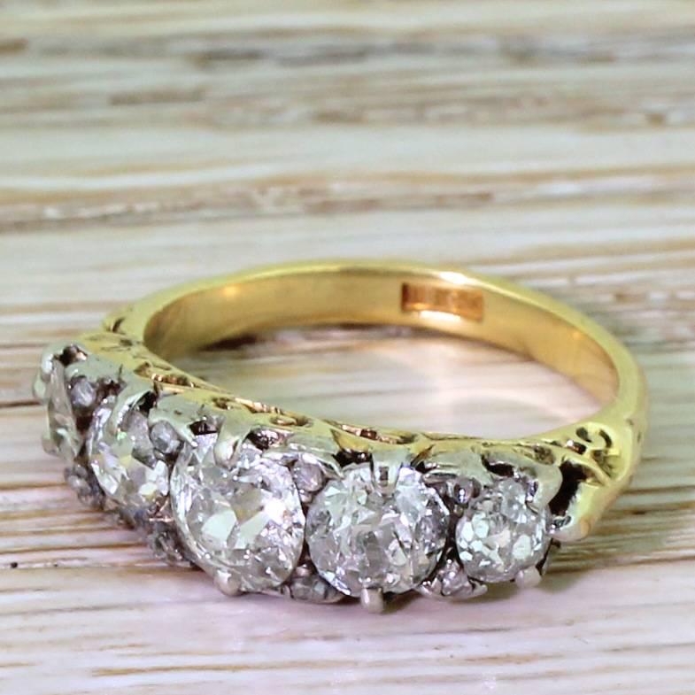 Victorian 2.25 Carat Old Cut Diamond Five-Stone Ring 2