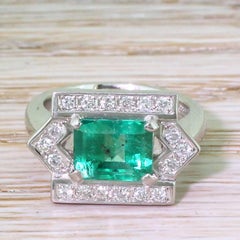 Late 20th Century 1.74 Carat Emerald and Diamond Ring, circa 1965