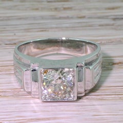 Midcentury 1.23 Carat Old Cut Diamond Solitaire Ring, French, circa 1950