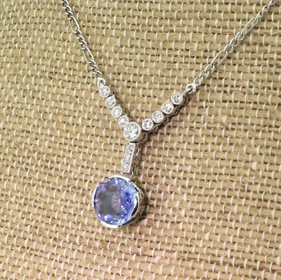 Art Deco 3.15 Carat Sapphire and Old Cut Diamond Necklace, circa 1915 For Sale 3