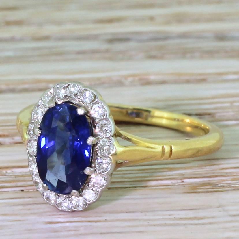 Art Deco 1.75 Carat Sapphire and Diamond Cluster Ring 2