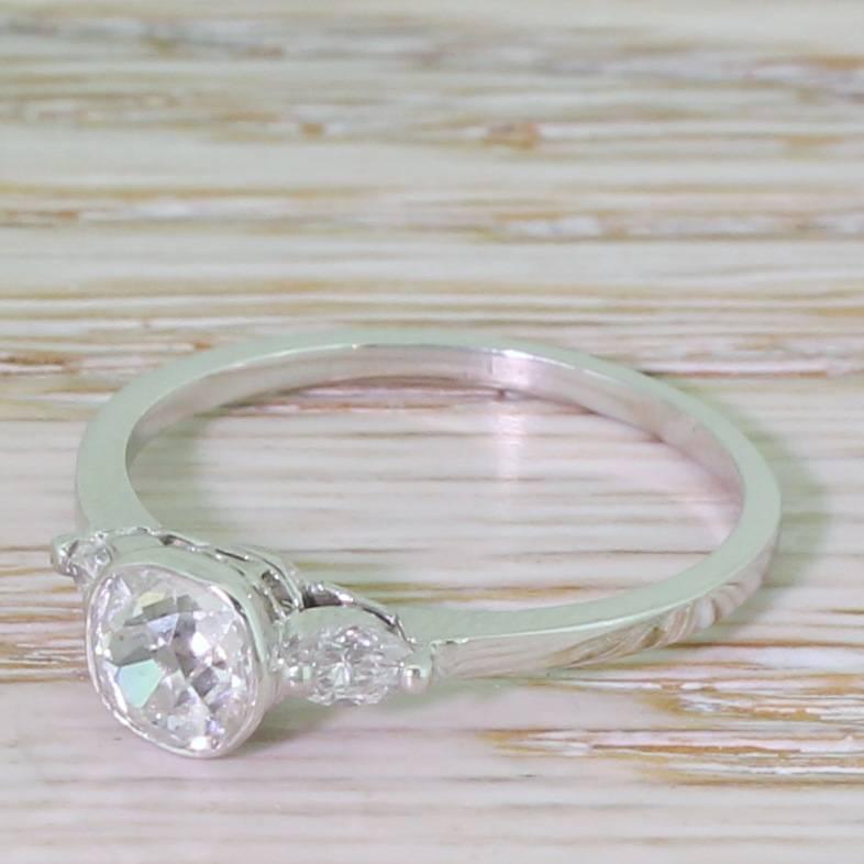 Midcentury 0.78 Carat Old Cut Diamond Engagement Ring, French, circa 1950 2