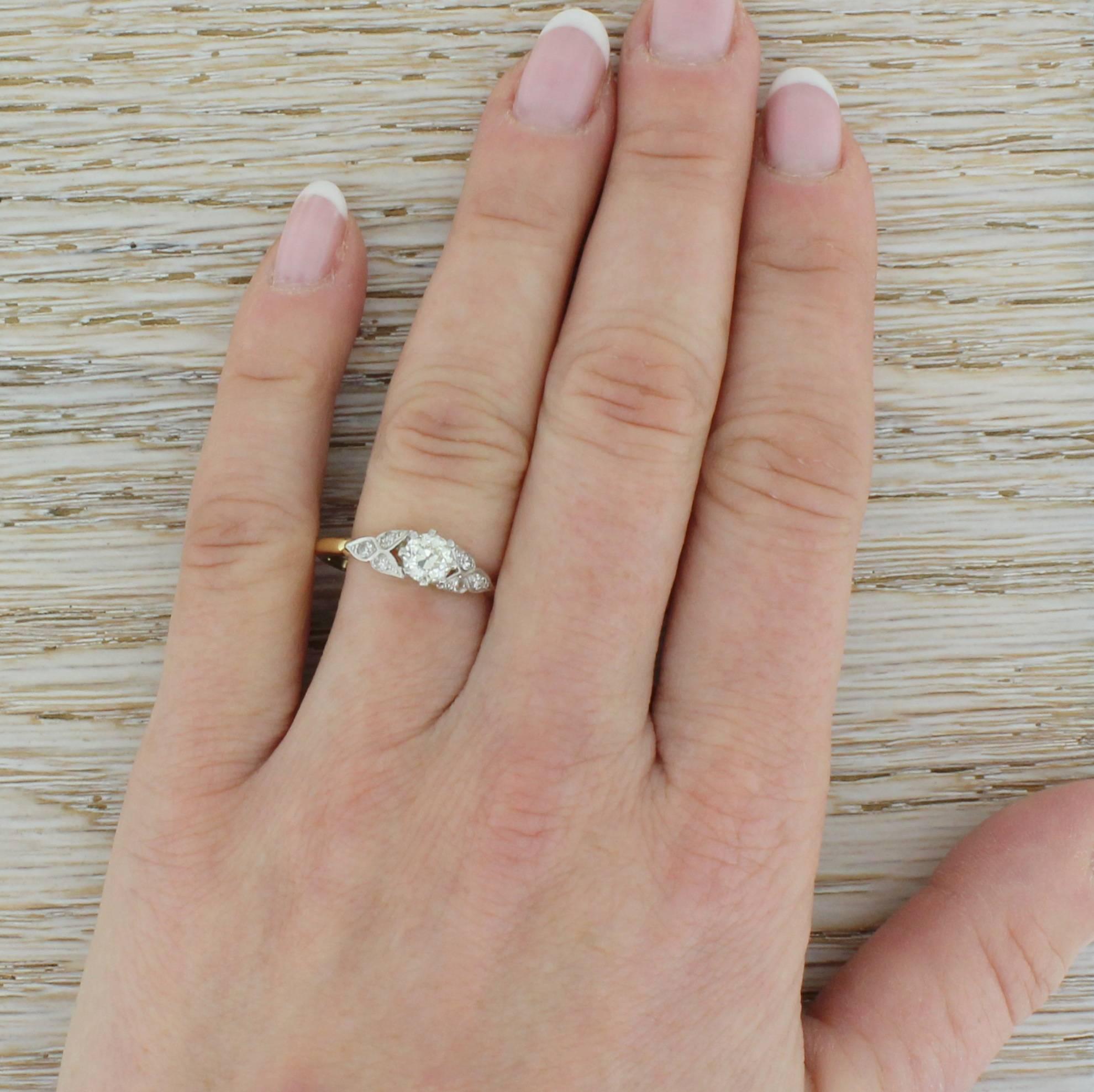 Women's or Men's Art Deco 0.53 Carat Old Cut Diamond Engagement Ring For Sale