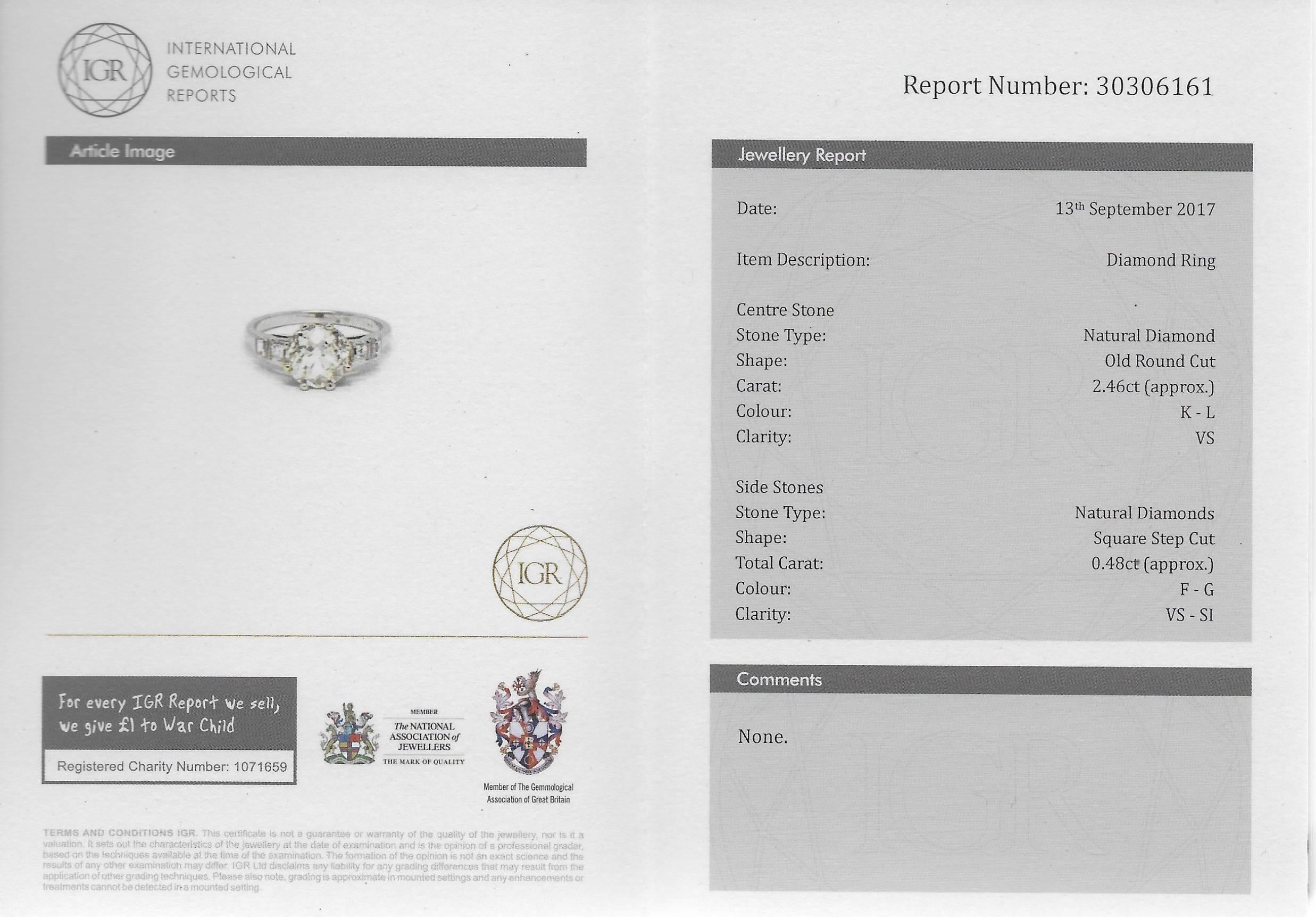 2.46 Carat Old Cut Diamond Platinum Ring For Sale 2