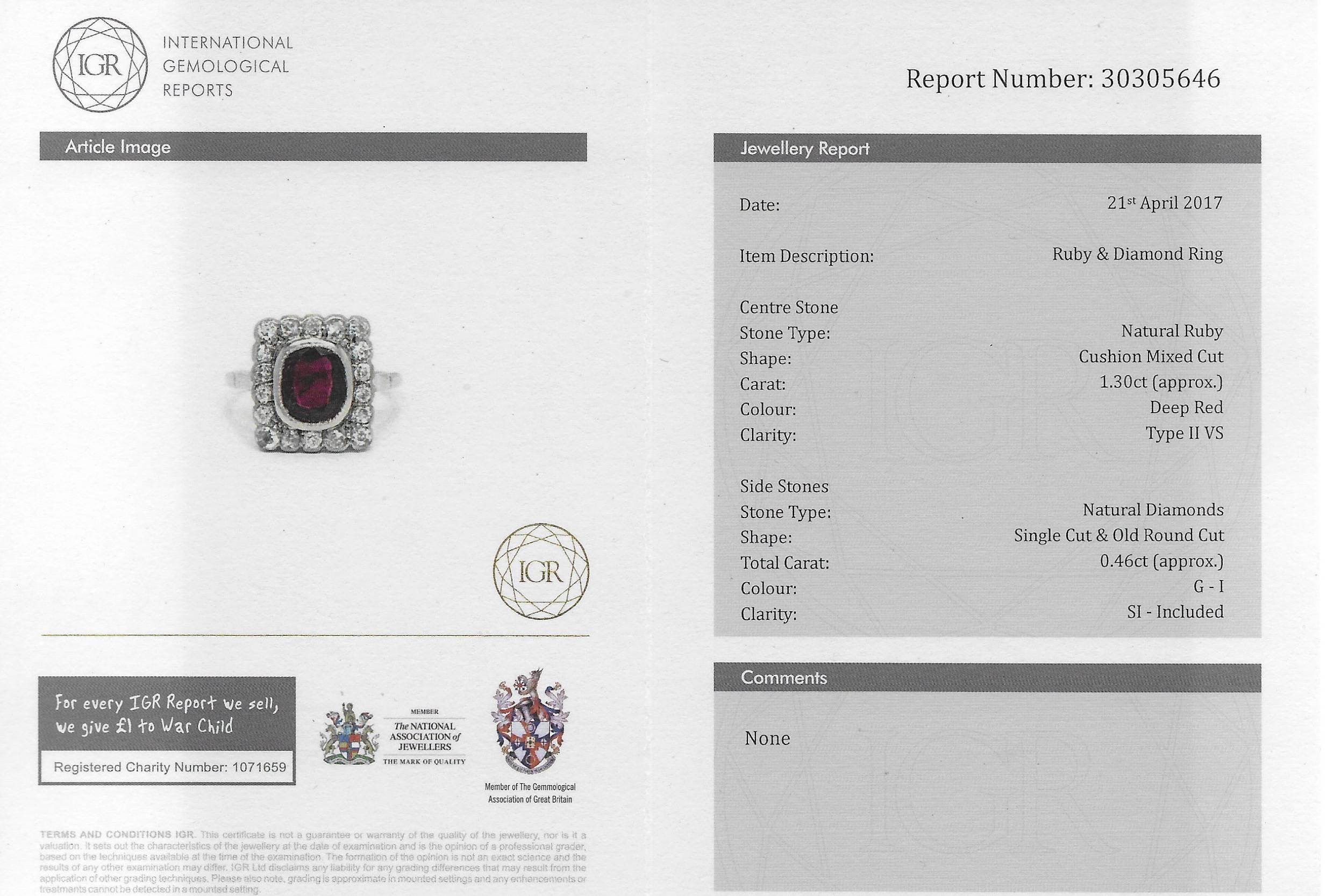 Art Deco 1.30 Carat Ruby Diamond Platinum Cluster Ring 2