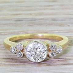 Art Deco 0.85 Carat Old Cut Diamond Gold Platinum Engagement Ring