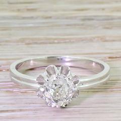 Edwardian 0.91 Carat Old Cut Diamond Platinum “Buttercup” Engagement Ring