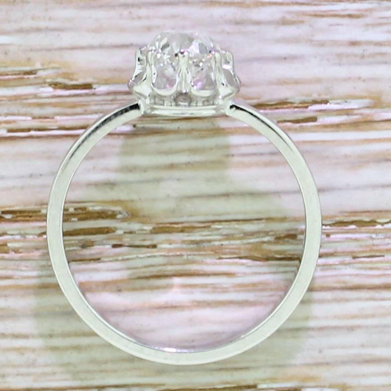 Women's Edwardian 0.91 Carat Old Cut Diamond Platinum “Buttercup” Engagement Ring For Sale