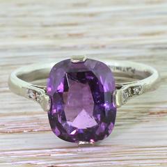 Art Deco 4.28 Carat Natural Purple Sapphire platinum solitaire Ring