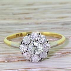 Art Deco 0.89 Carat Old Cut Diamond Daisy Cluster Ring
