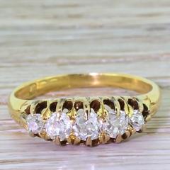 Victorian 0.80 Carat Old Cut Diamond Gold Five Stone Ring