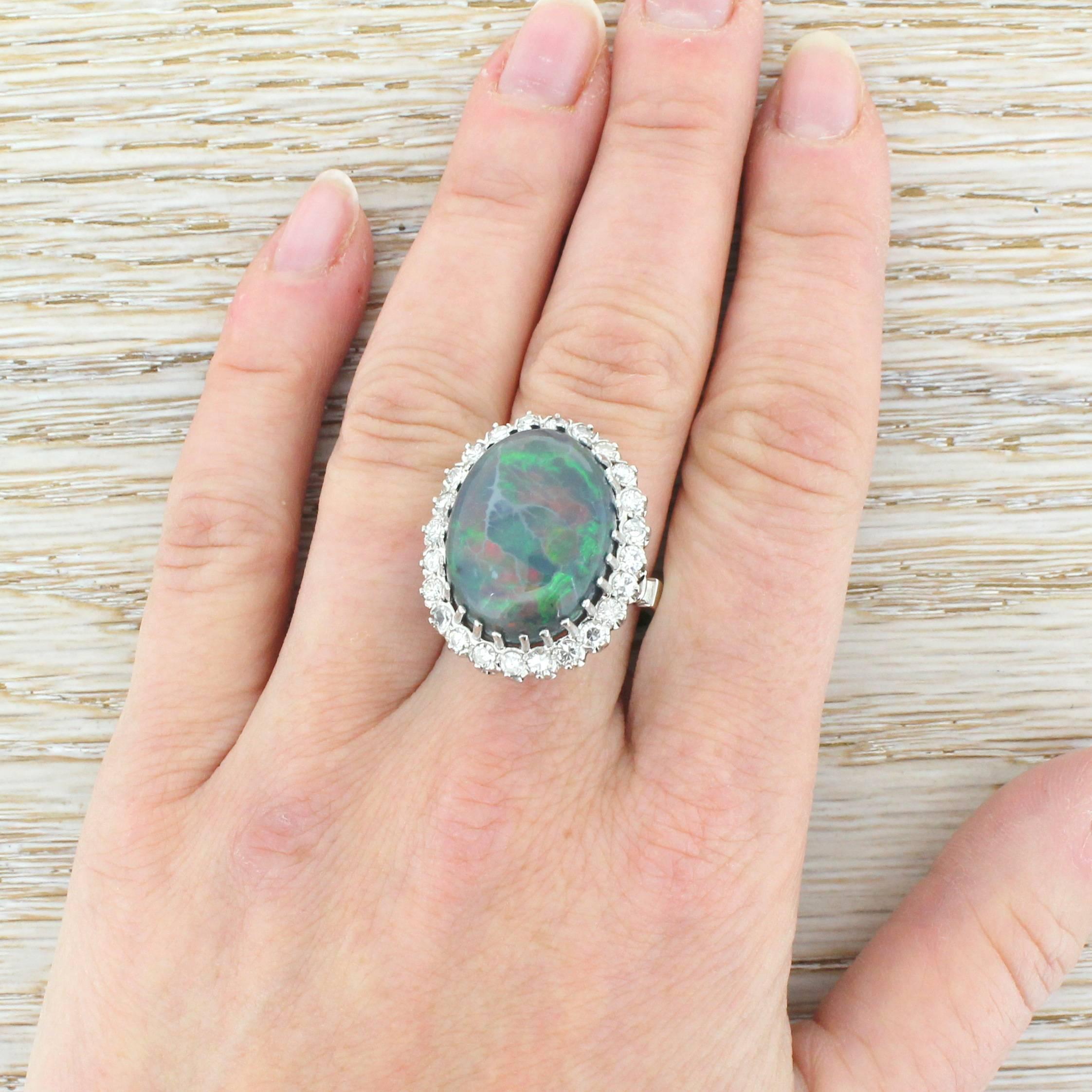 Mid Century 16.50 Carat Natural Black Opal Gold Cocktail Ring 1
