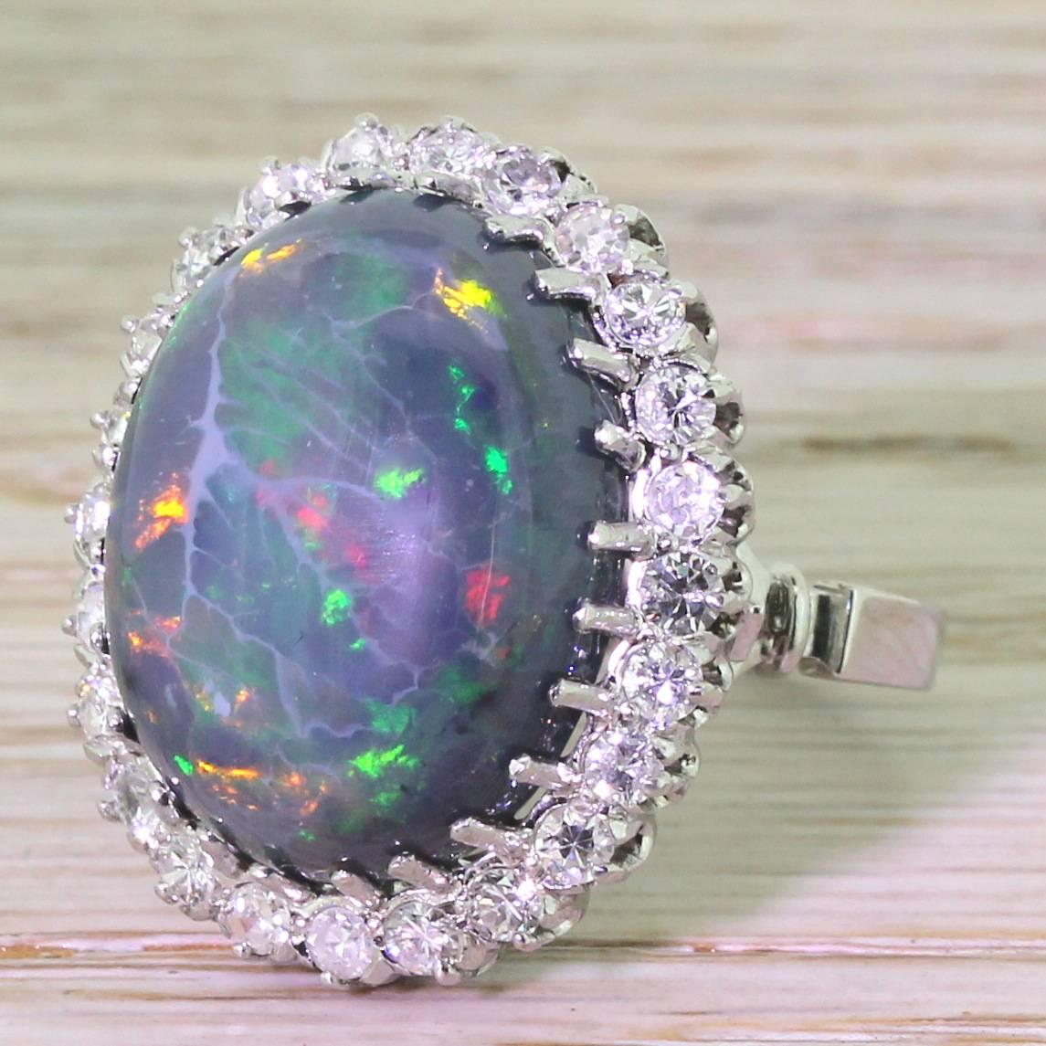Mid Century 16.50 Carat Natural Black Opal Gold Cocktail Ring 2