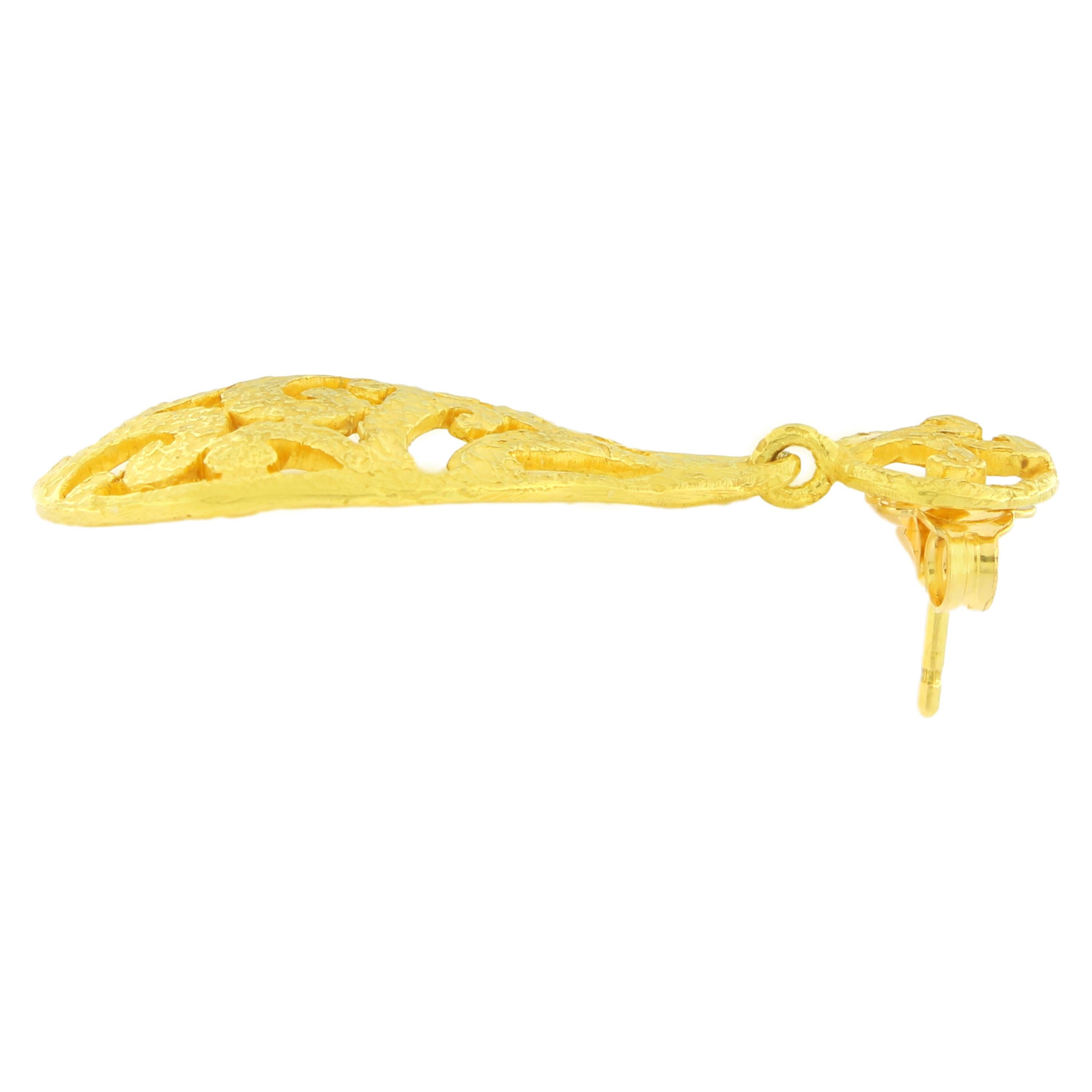 Women's Sacchi Art Deco Curlicue Style 18 Karat Satin Yellow Gold Drop Earrings