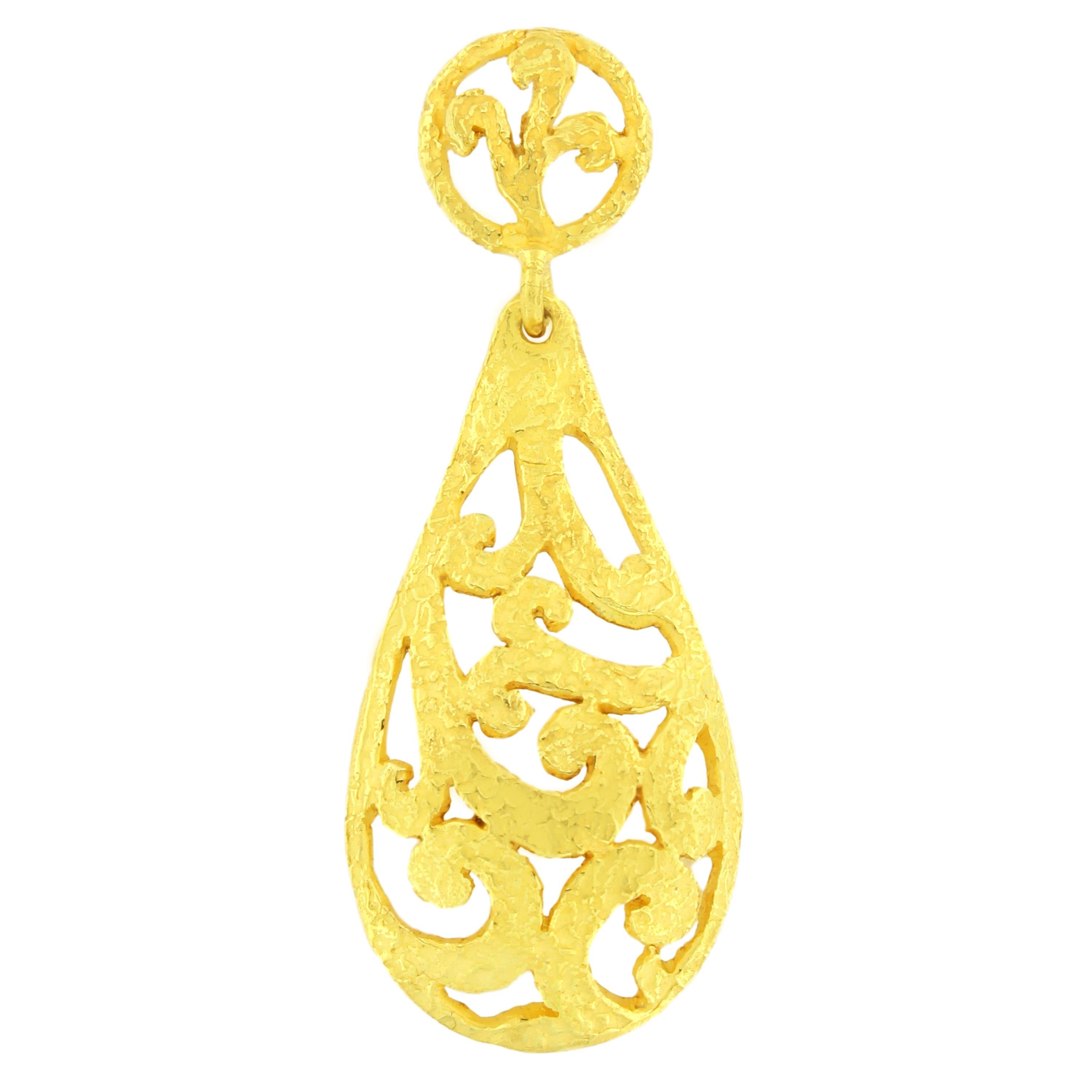 Sacchi Art Deco Curlicue Style 18 Karat Satin Yellow Gold Drop Earrings In New Condition In Rome, IT