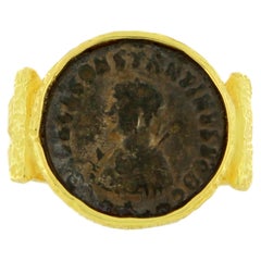 Sacchi Ancient Roman Coin Ring 18 Karat Satin Yellow Band Gold