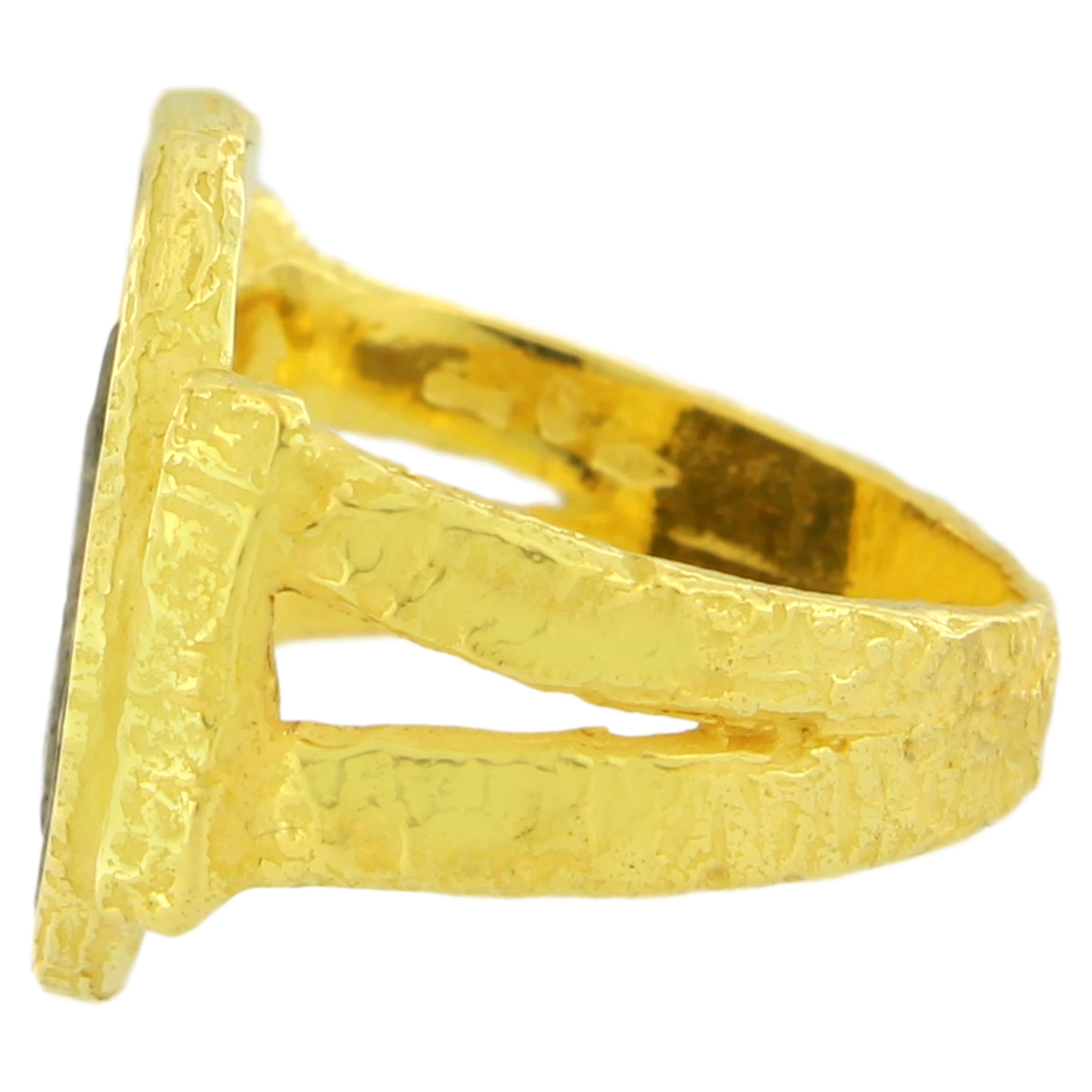 Sacchi Antiker römischer Münzring 18 Karat Satin Gelbband Gold (Zeitgenössisch) im Angebot