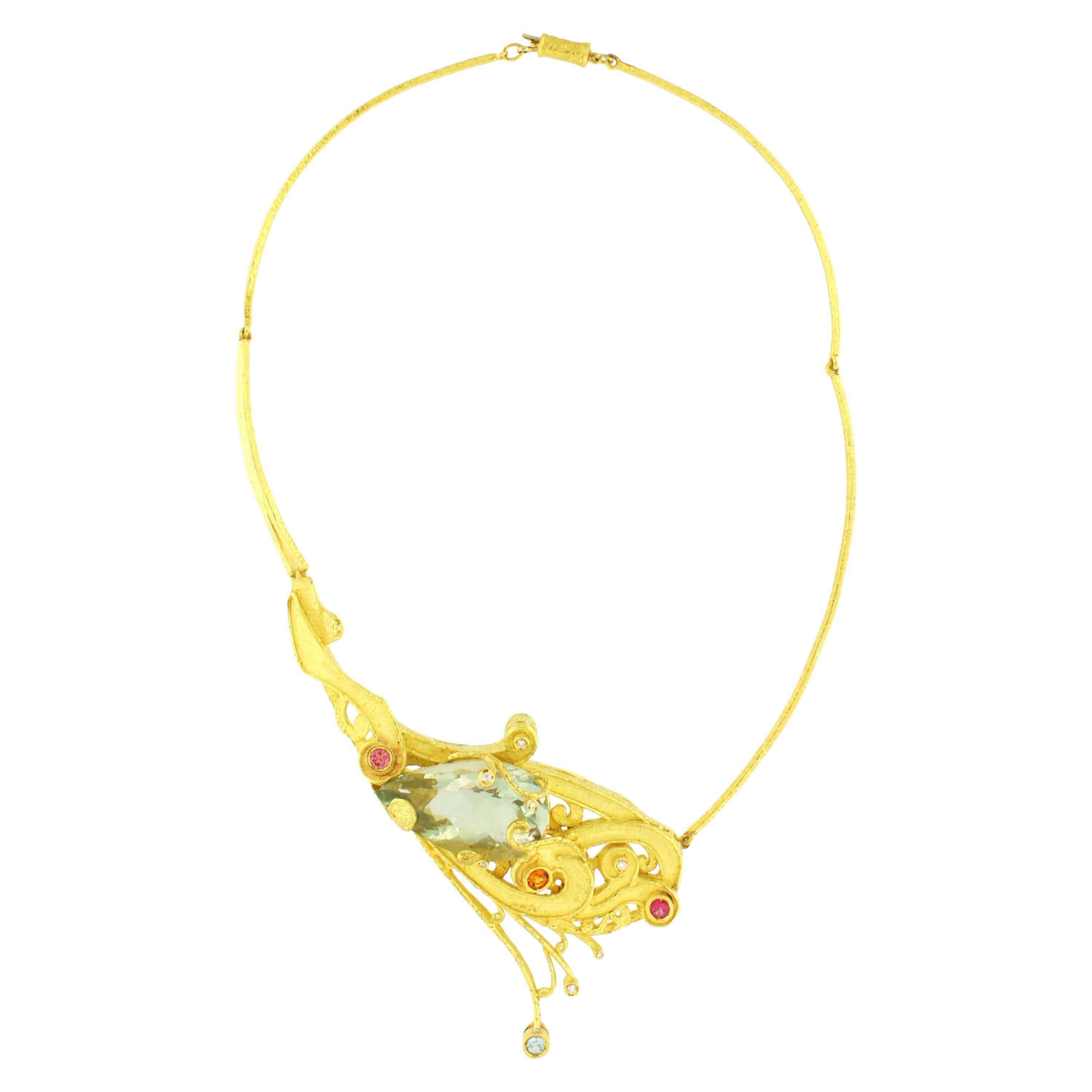 Sacchi Einzigartige Halskette aus 18 Karat Gold mit mehrfarbigen Edelsteinen von Sacchi (Zeitgenössisch) im Angebot