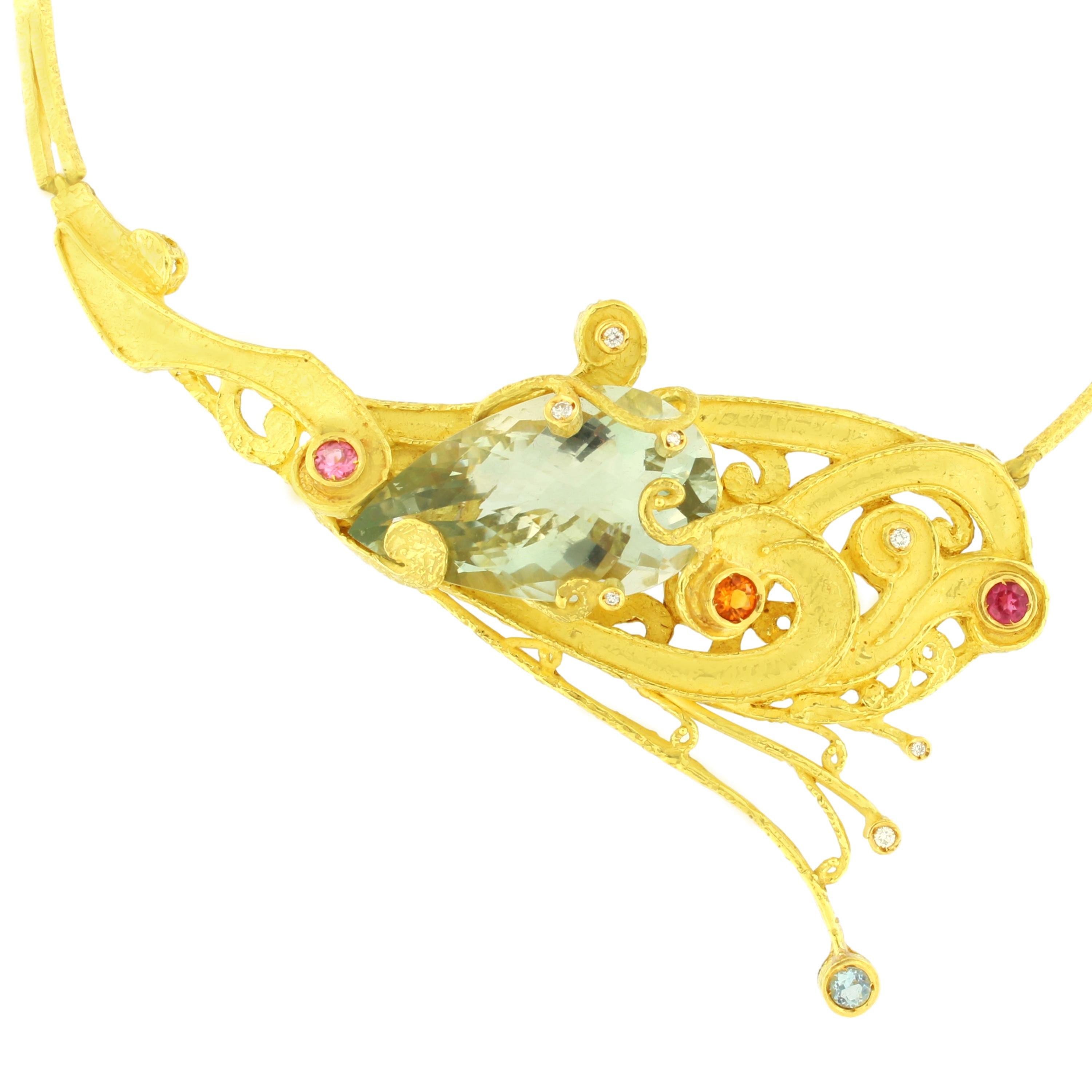 Sacchi Einzigartige Halskette aus 18 Karat Gold mit mehrfarbigen Edelsteinen von Sacchi im Angebot