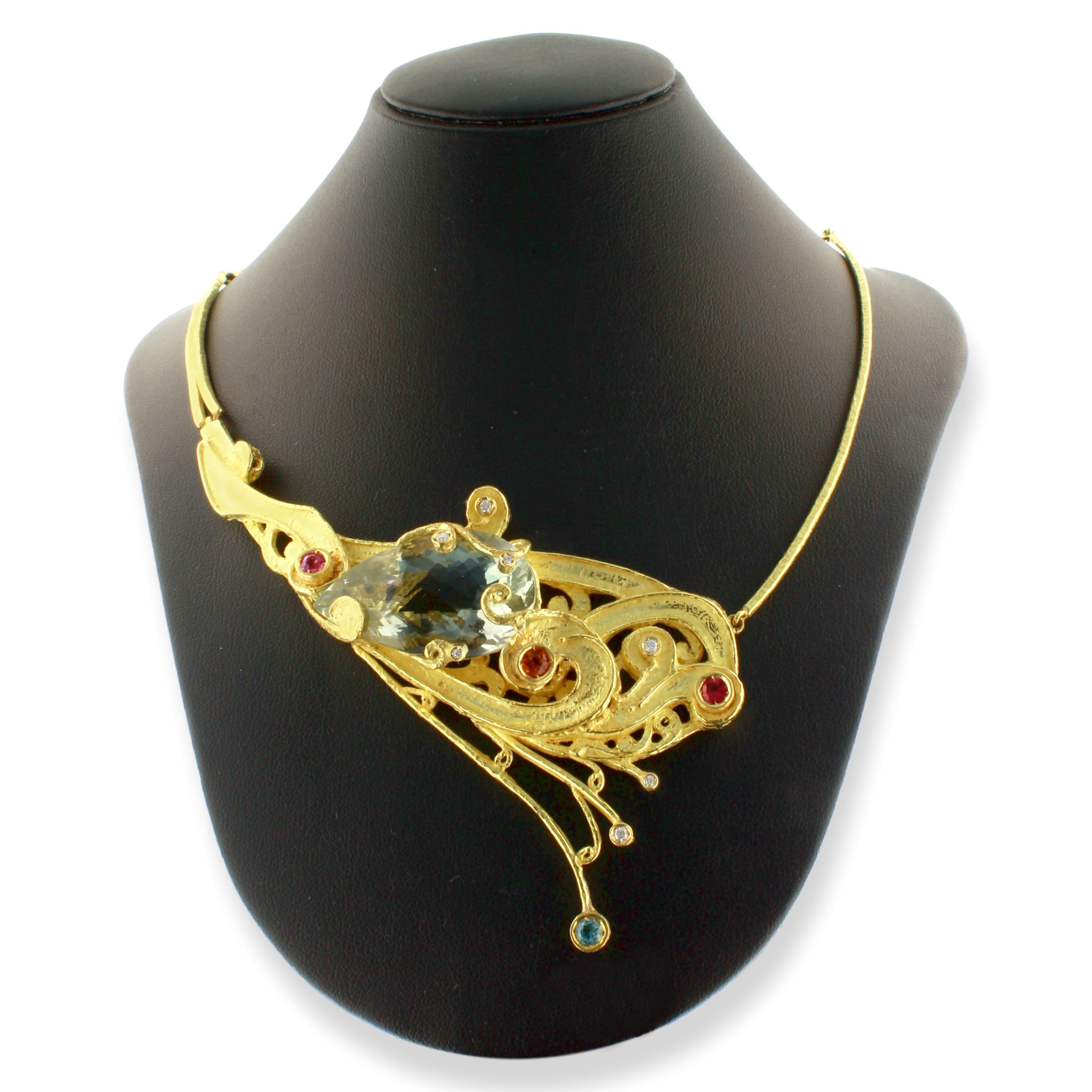 Contemporary Sacchi One-of-a-Kind Multi-Color Precious Gemstones 18 Karat Gold Necklace For Sale