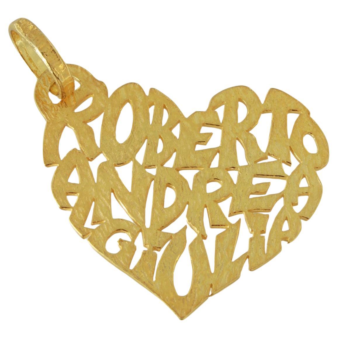 Sacchi - Grand pendentif coeur avec Your Names Or jaune blanc rose noir 18k en vente