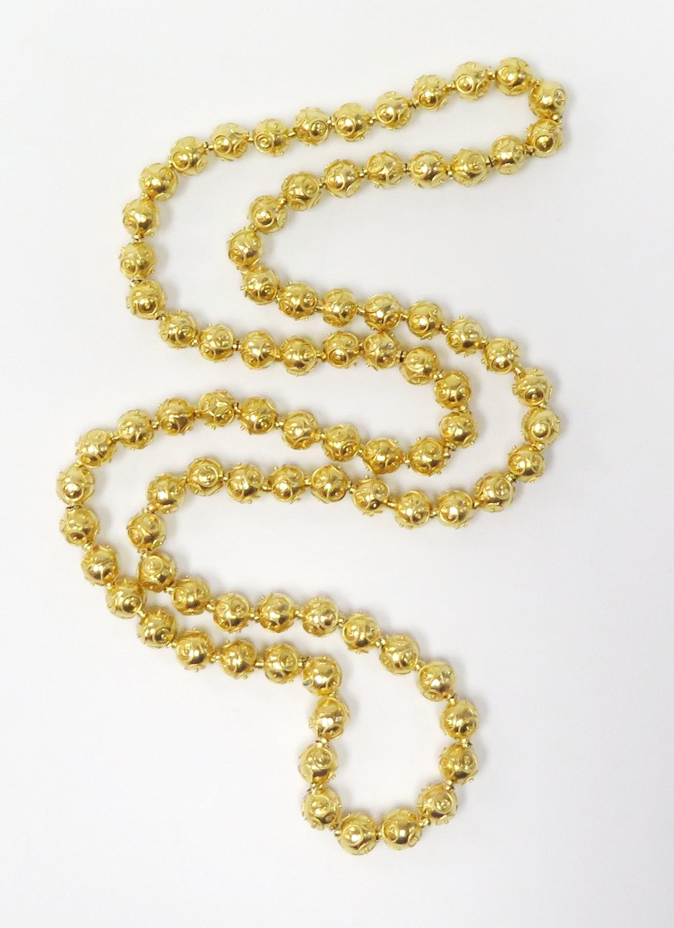 Victorian Etruscan Beads, 14 Karat Yellow Gold, Endless For Sale 2