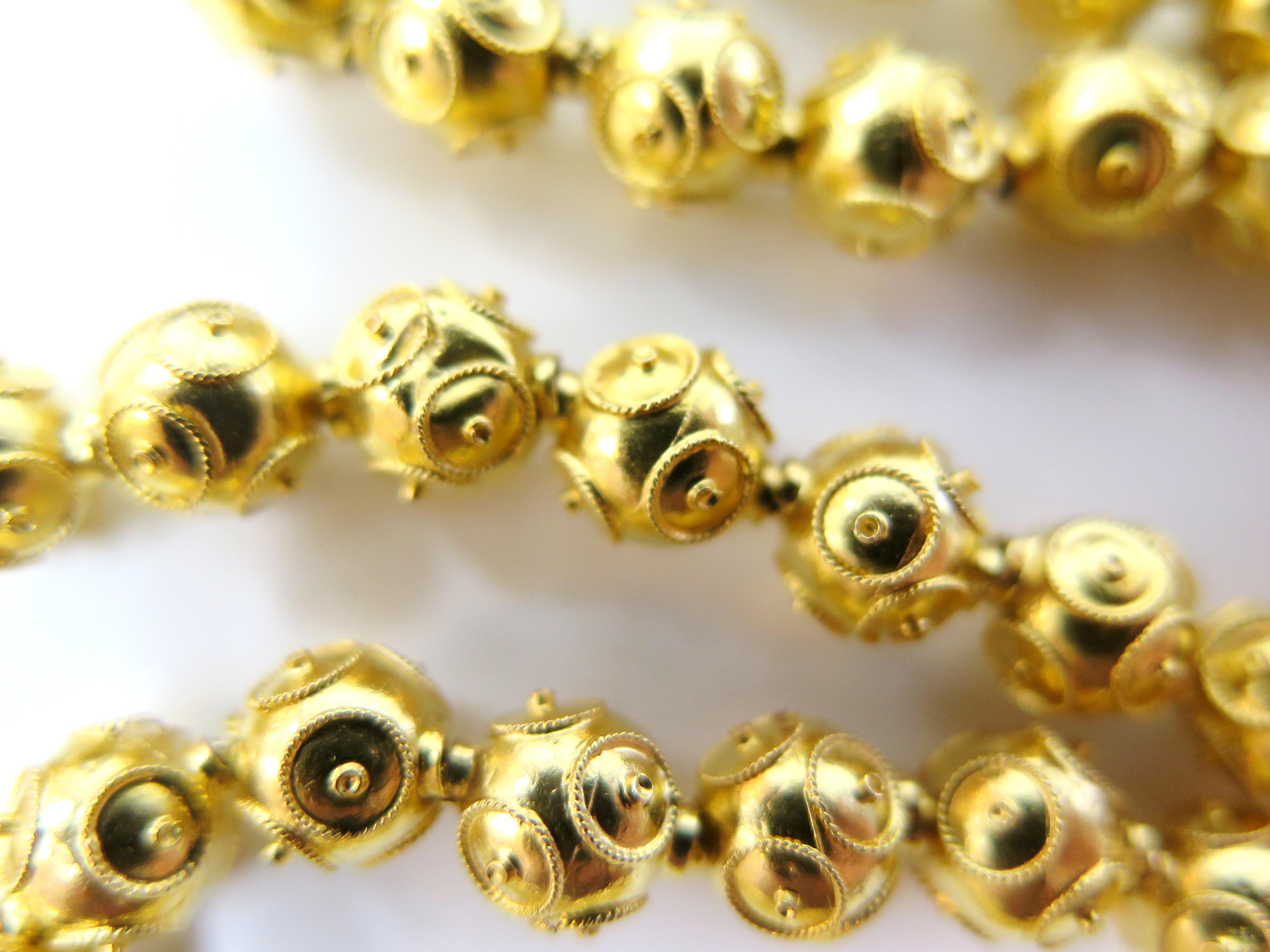 Victorian Etruscan Beads, 14 Karat Yellow Gold, Endless In Good Condition For Sale In Bellmore, NY