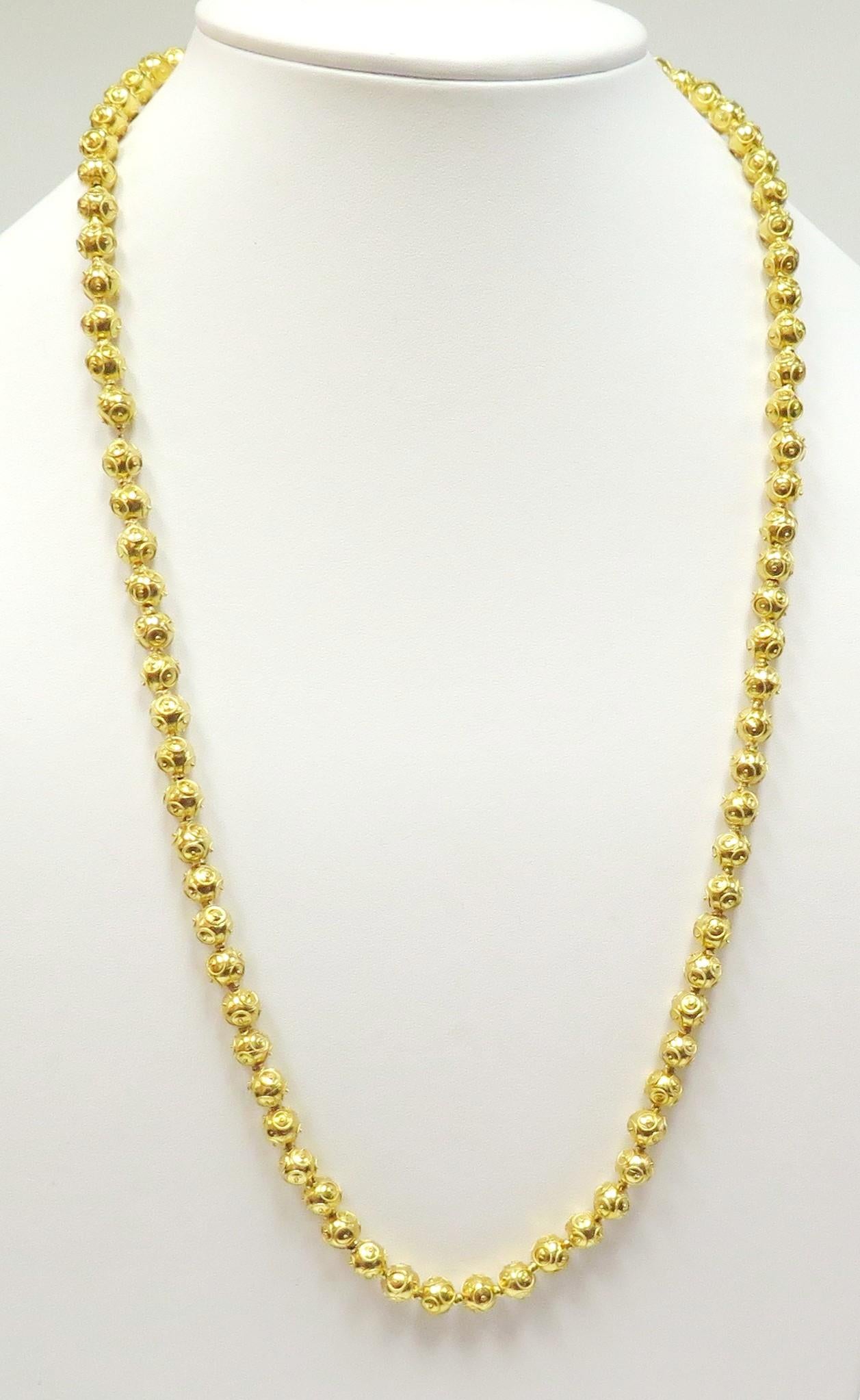 Women's Victorian Etruscan Beads, 14 Karat Yellow Gold, Endless For Sale
