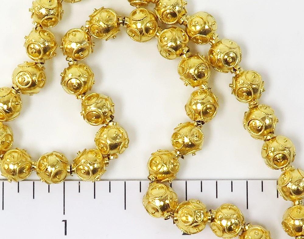 Victorian Etruscan Beads, 14 Karat Yellow Gold, Endless For Sale 1