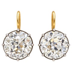 Antique Old Mine Cut 15.93 Carat Diamond earrings in Yellow Gold. GIA