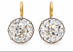 Antique Old Mine Cut 15.93 Carat Diamond earrings in Yellow Gold. GIA