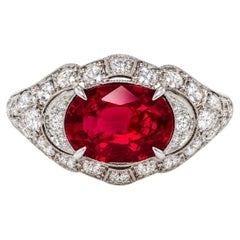 Art Deco Burma No Heat Oval Ruby And Diamond Ring, AGL Certified.