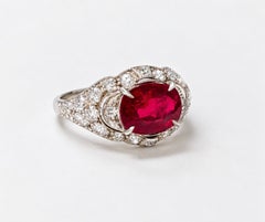 Art Deco Burma No Heat Oval Ruby And Diamond Ring, AGL Certified.