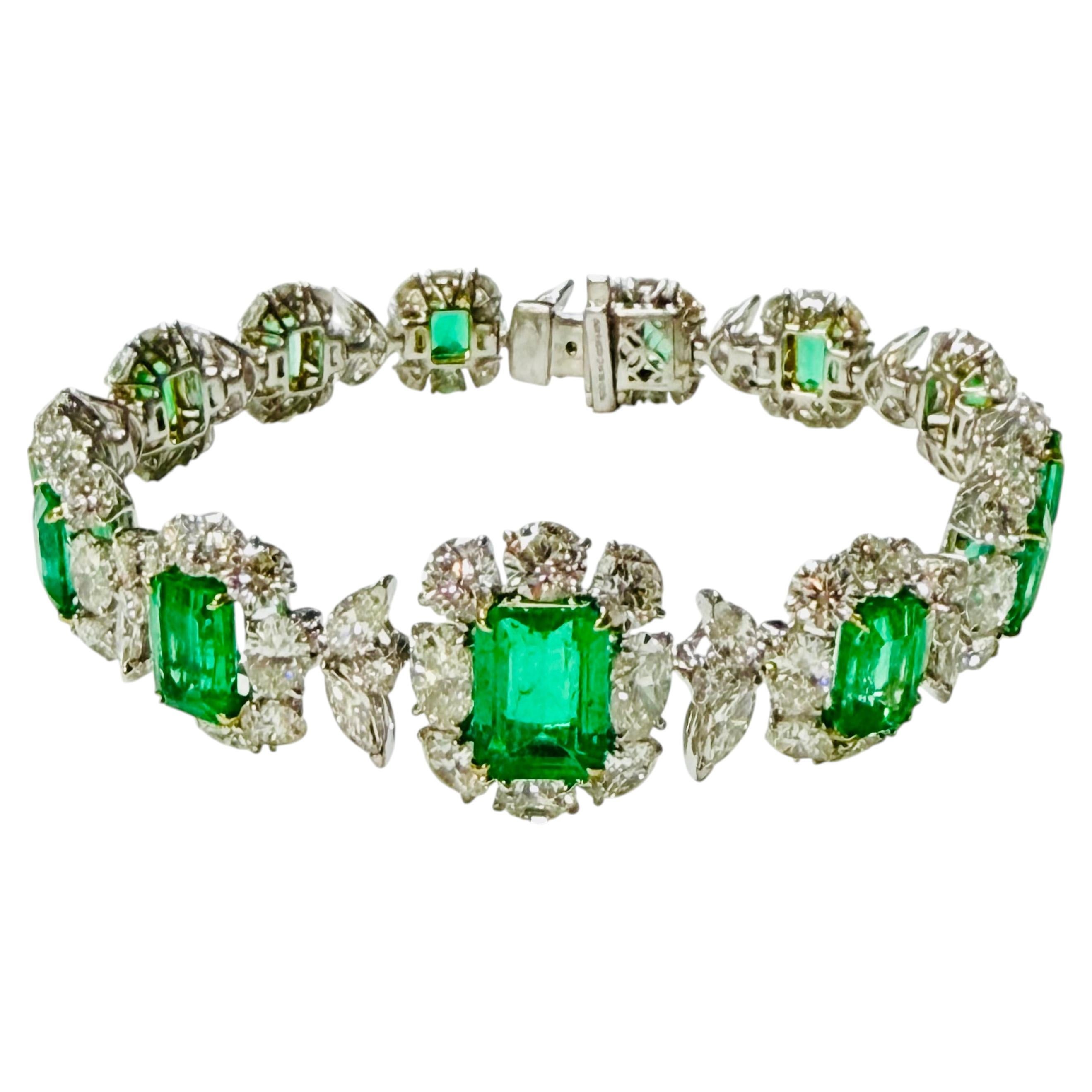 Colombian Emerald And Diamond Bracelet In 18 Karat White Gold, AGL Certified.
