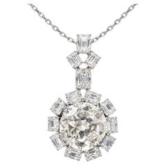HRD Certified 9.56 Carat Old Mine Cut Diamond Necklace In 18K White Gold.