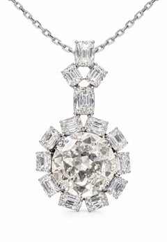 HRD Certified 9.56 Carat Old Mine Cut Diamond Necklace In 18K White Gold.