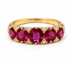 Antique Ruby And Diamond Five-Stone Ring, Circa 1900 GIA Certified.