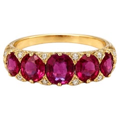 Antique Ruby And Diamond Five-Stone Ring, Circa 1900 GIA Certified.