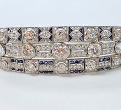 Art Deco Diamond and Blue Sapphire Platinum Bracelet, Circa 1920s.