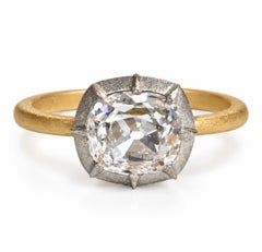 Old Mine Cut Diamond Engagement Ring In 18 K Gold and Platinum, GIA Certified.
